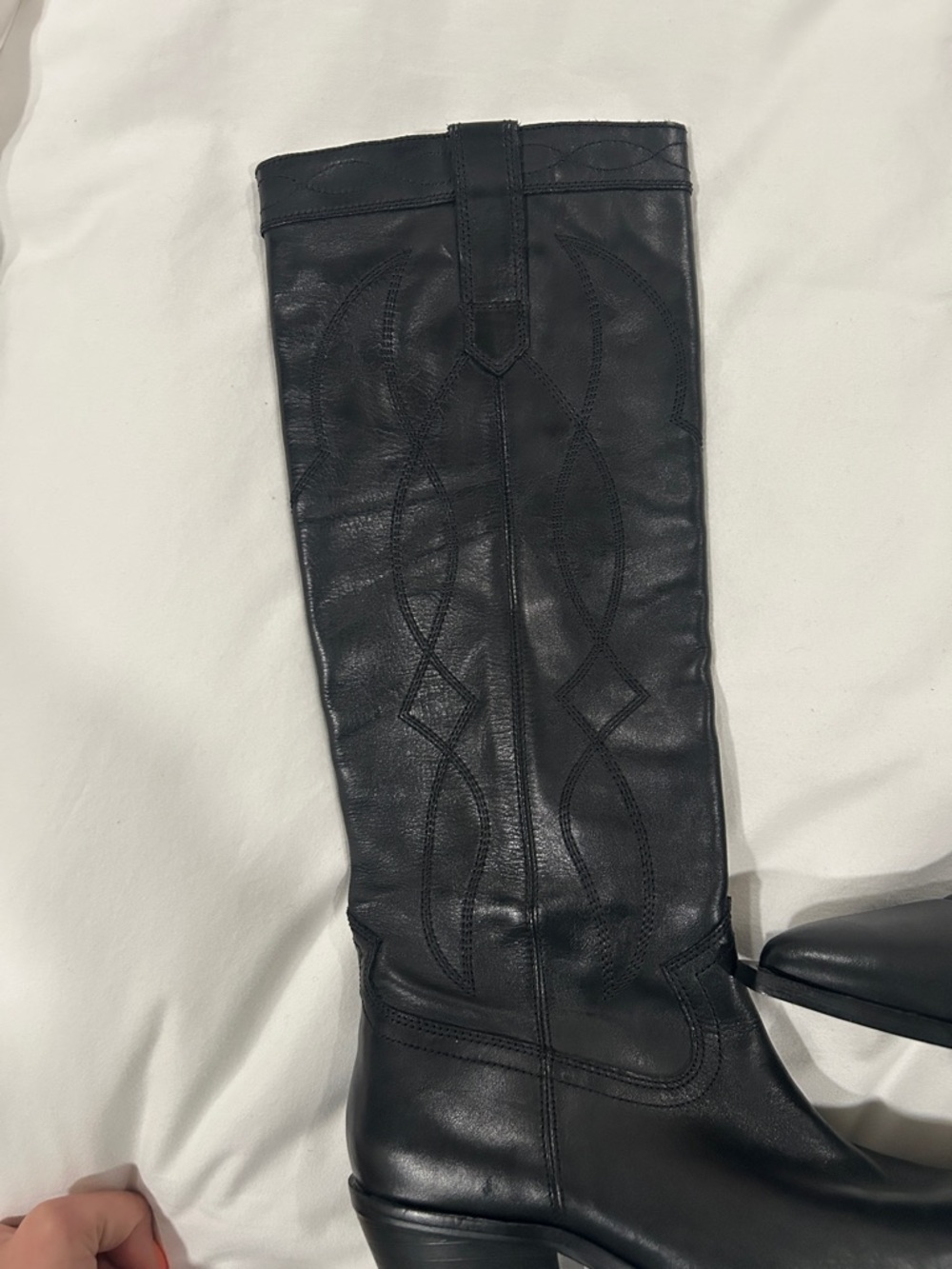 Zara black western boots Pointed-Toe Knee-High Heeled Boots - Picture 4 of 5